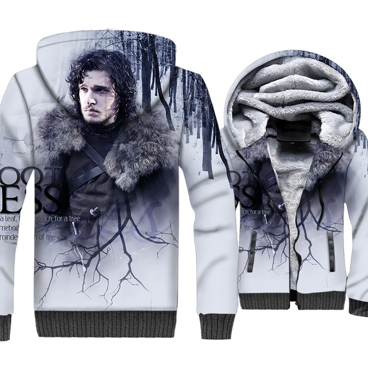 

Jon Snow Jacket Men Game of Thrones 3D Hoodies House Stark Sweatshirt 2018 Winter Thick Fleece Warm Zipper Coat Brand Clothing