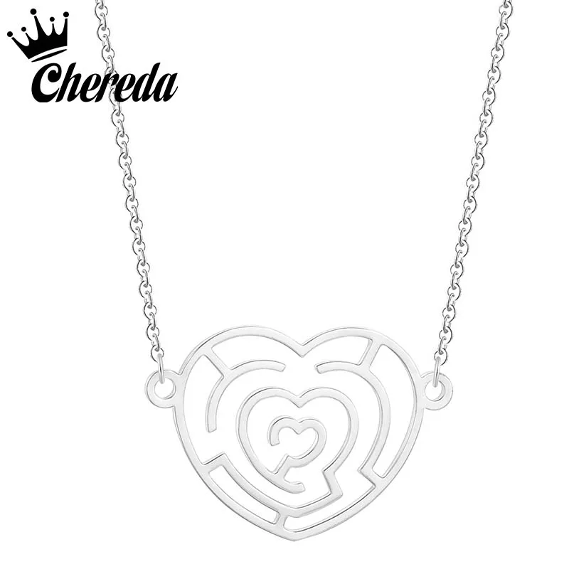 

Chereda 1pc Fashion Stainless Steel Necklace Cute Hollowed Heart Pendant Girls Chokers Statement Necklace Lucky Girl