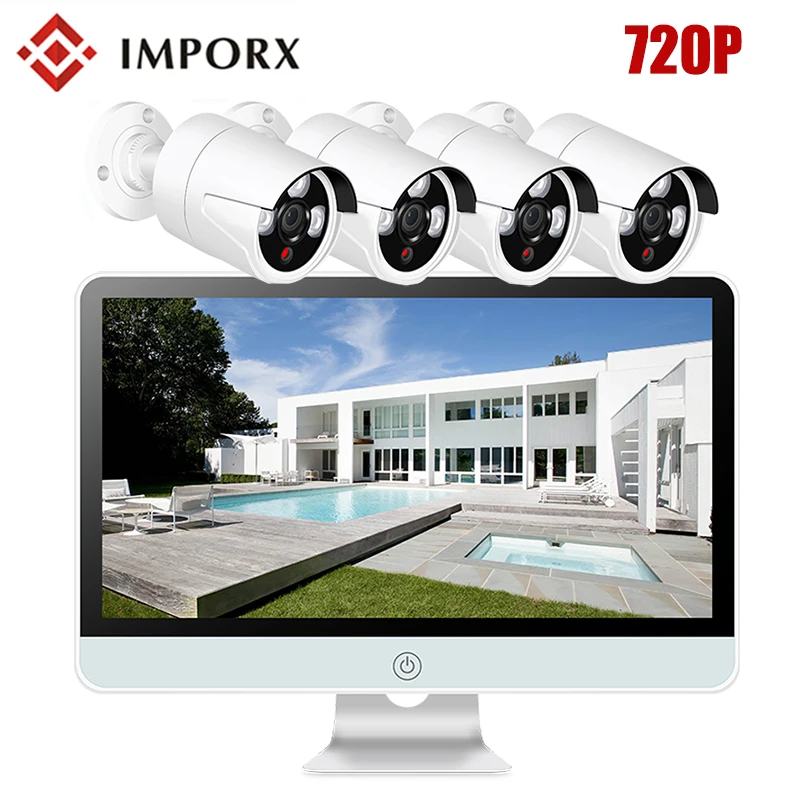

IMPORX 4CH 720P NVR Kit 3TB HDD With 16"LCD Kit Wireless Security Cameras for Home Night Vision security camera system CCTV kit