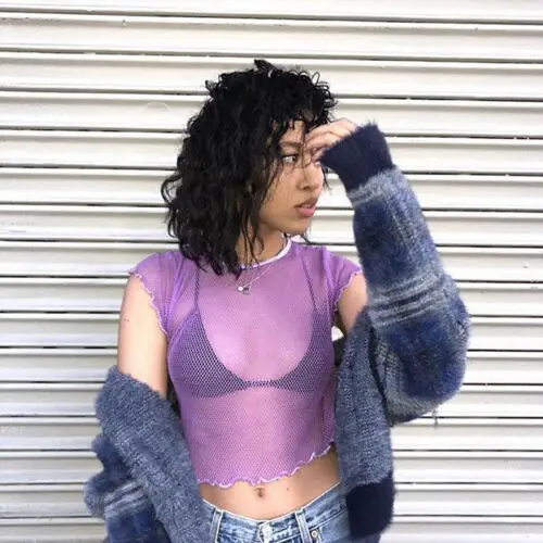 

2019 Women Cute Crop Top Ladies See Through Mesh Fishnet Clubwear T Shirt Tops Short Sleeve Stretchy T-Shirt