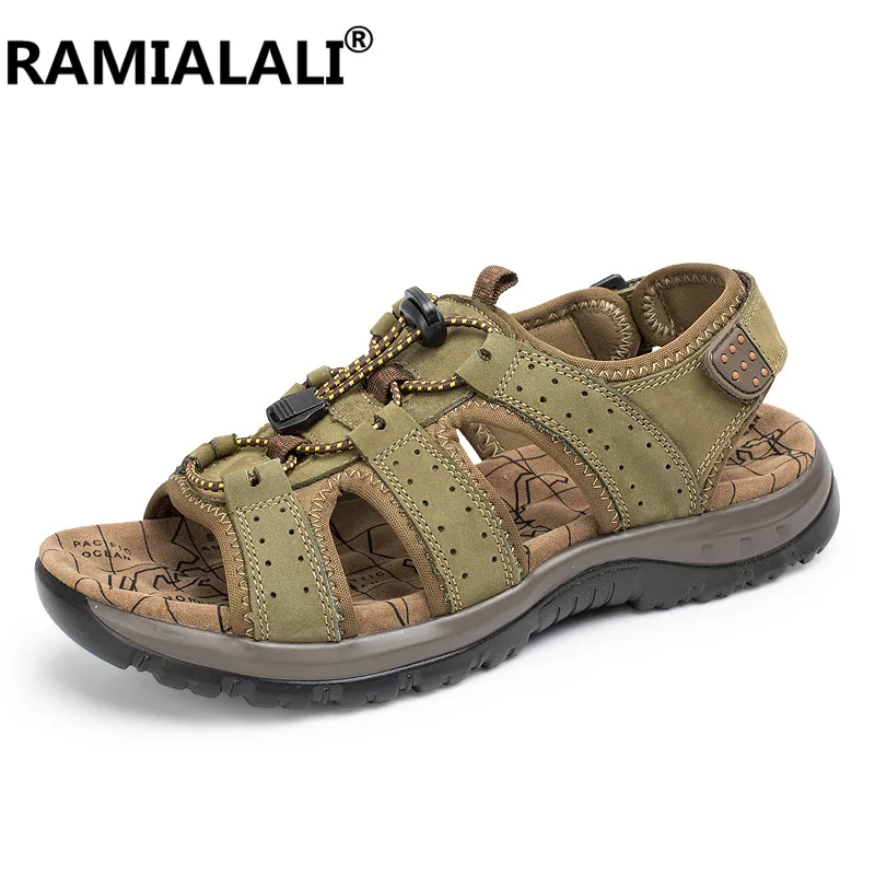 45 Sandalias Dark Sandales D'été Plage Hommes Pêcheur Grande Casual light Maille Brown kaki Cuir Véritable Chaussures Taille Souple Brown Mode 38 En Qualité wqxTUUS