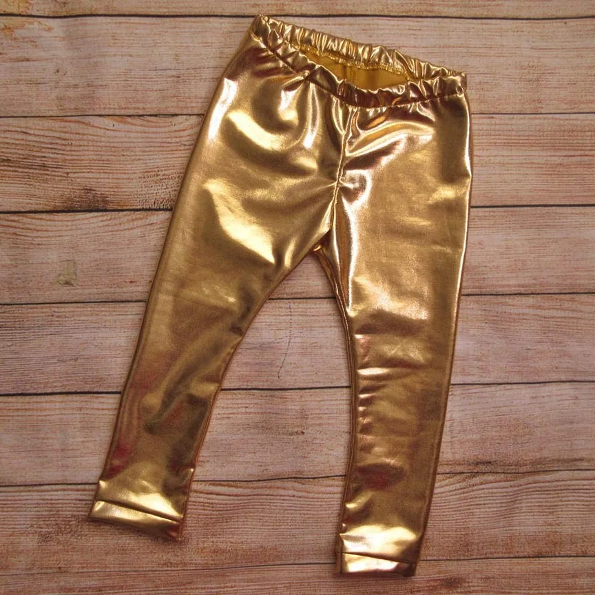 Штаны для новорожденных; цвет золотой, серебряный, черный; леггинсы из искусственной кожи для мальчиков и девочек; детские брюки; штаны для малышей; одежда
