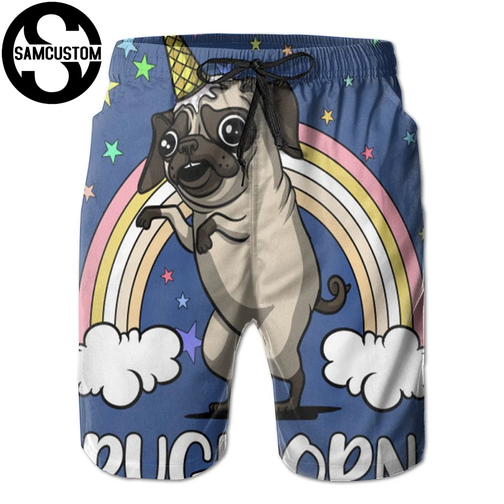 SAMCUSTOM Мужские Пот quick dry ультра легкие дышащие для отдыха дома Шорты pugicorn Мопс 3D печать пляжные шорты