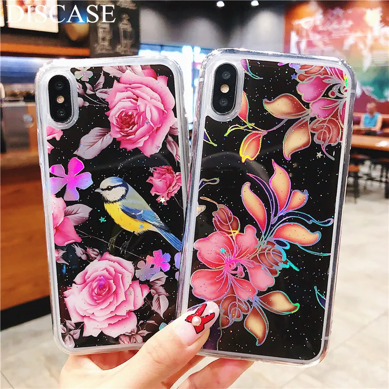 DISCASE Glittering Colorful Phone Case For iphone XR XS MAX X TPU Soft Shell Flower 6 6s 8 7plus Cute Animal Cover | Мобильные