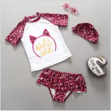 Ins Британский детский купальный костюм для девочек с рисунком кошки купальник для маленьких девочек европейский и американский Разделение Юбка со шляпой для 1-6- год девушки