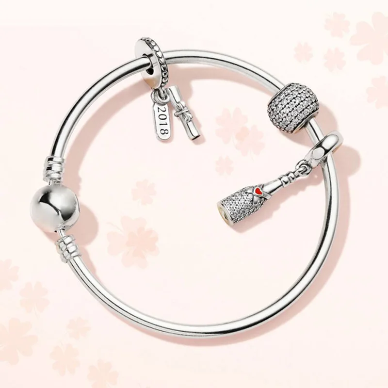 

2018 NEW 100% 925 Sterling Silver Envelope Love Bangle Bracelet Set Bottle Original Fashion Design Woman Jewelry Gift