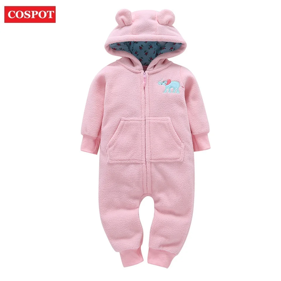 COSPOT/Коллекция 2019 года Детский комбинезон с капюшоном флисовый весенний в белый