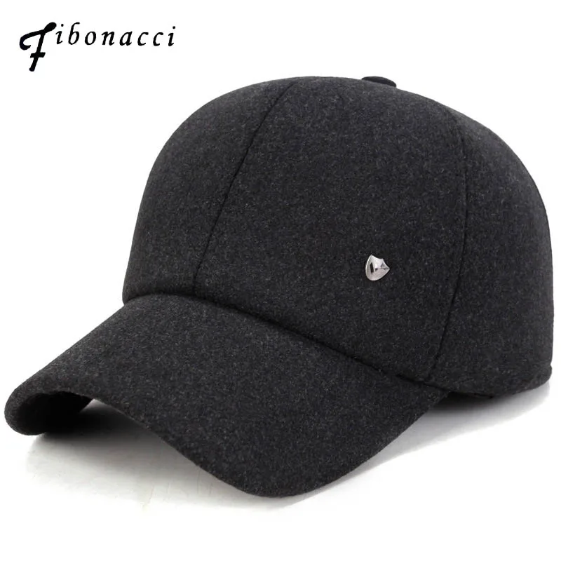 

Fibonacci Men's Winter Warm Nylon Baseball Cap Hat Solid Color With Earmuffs Warmer Cap for Men Dad Hat