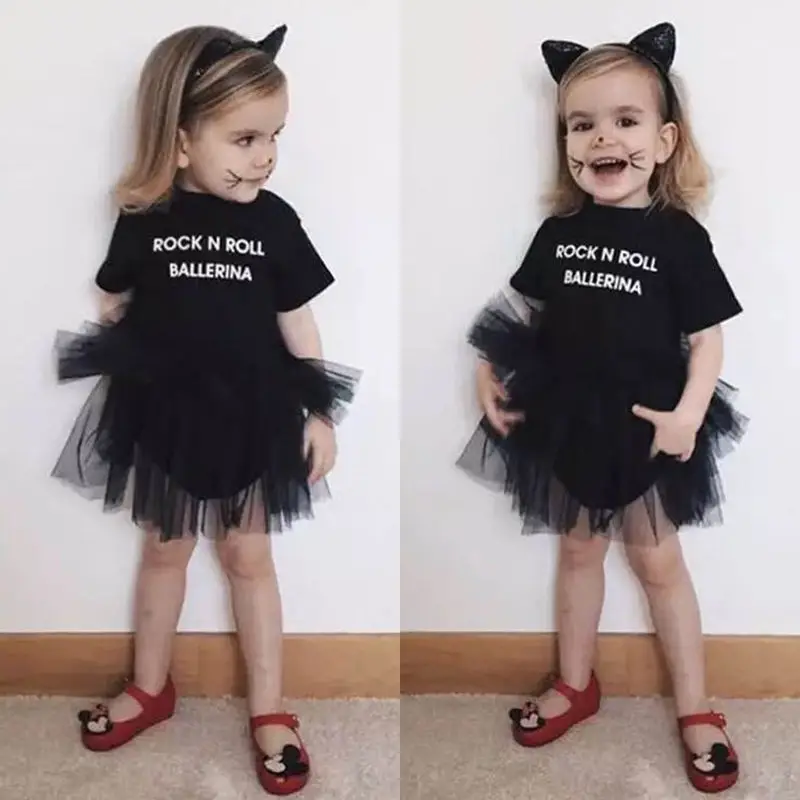 Infant Baby Girls Tulle Rock N Roll Dress Summer Short Sleeve Girls