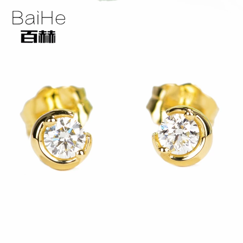 BAIHE Solid 14K Yellow Gold 0.16CT H/SI Round cut 100% Genuine Natural Diamond Wedding Trendy Fine Jewelry Elegant Stud Earrings BAIHE Solid 14K Yellow Gold 0.16CT H/SI Round cut 100% Genuine Natural Diamond Wedding Trendy Fine Jewelry Elegant Stud Earrings