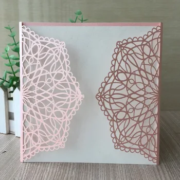

50PCs Carved Pattern 2019 Laser Cut Pearl Paper Birthday Party Folded Lace Wedding Invitation Card Kit Wedding Supply