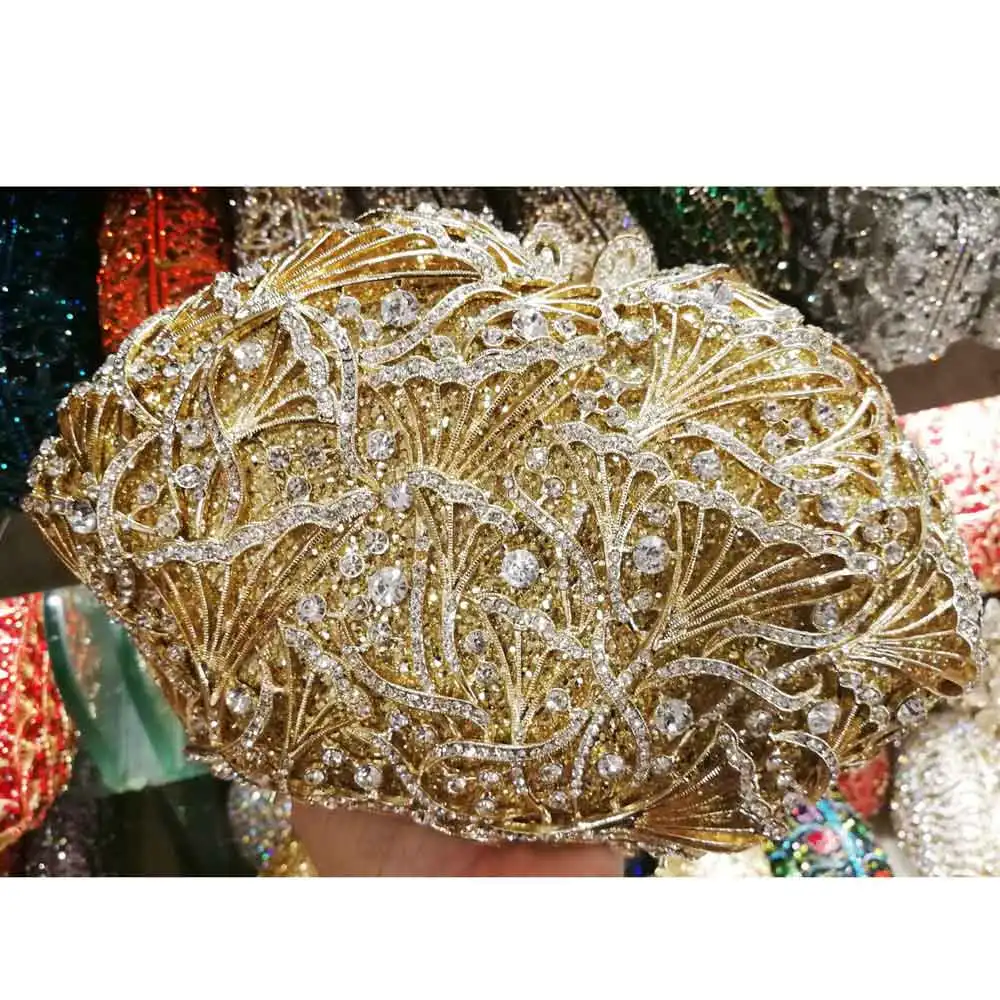 Gold Silver Красные роскошные сумки-клатчи со стразами ручной работы из металла, женские вечерние сумки, вечерние сумки, изысканные мини-сумки на плечо SC890 - Цвет: Gold Silver