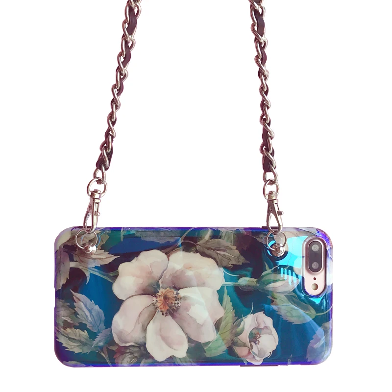 

Glossy Soft IMD Floral Blu-Ray Phone Case Cover for Iphone 6 7 8 Plus X Xsmax XR Crossbody Case with Shoulder Strap Necklace
