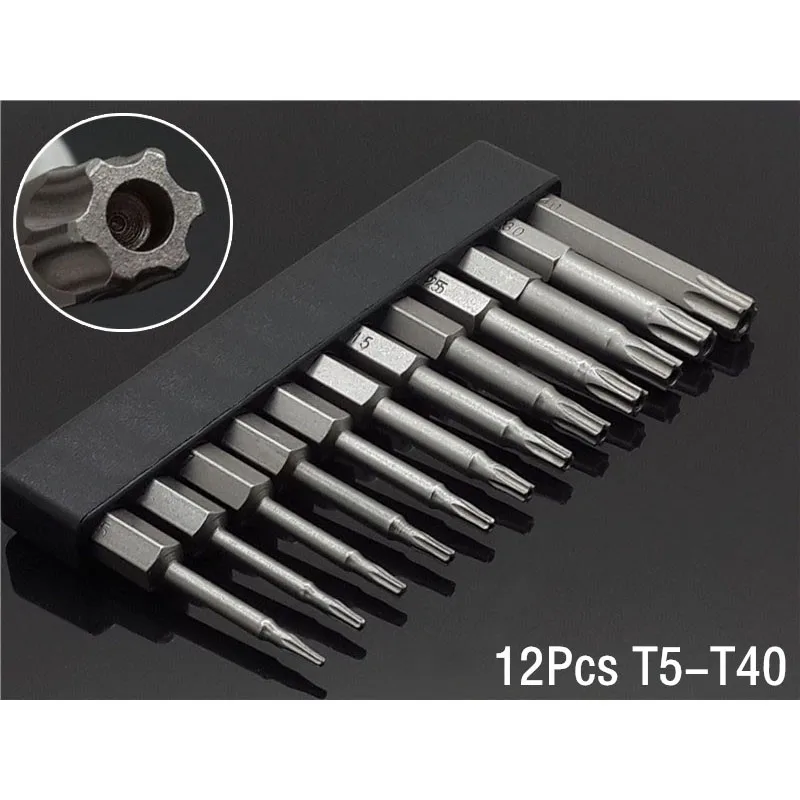 

50mm 8Pcs OR 12Pcs Set Security Tamper Proof Magnetic Screwdriver Drill Bit Screw Driver Bits Hex Torx Flat Head 1/4" Hand Tools