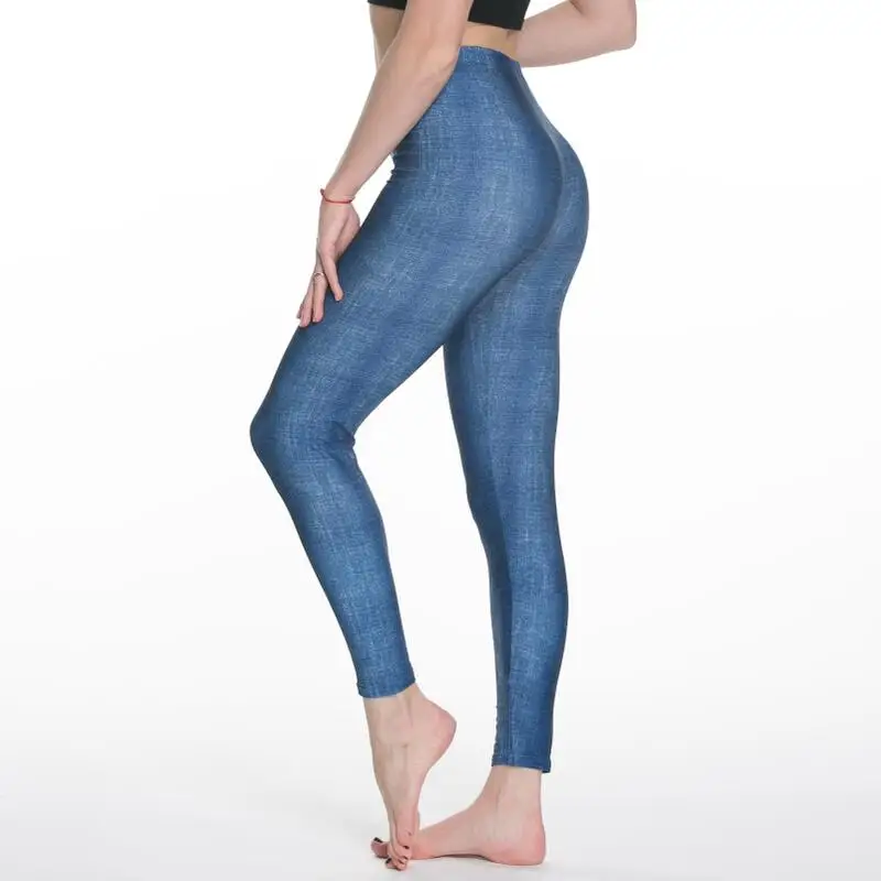 Женские леггинсы имитация джинсовой талии носить тонкий стрейч мода