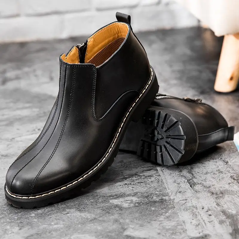 Couro Juventude 2017 Botas Rodada Moda Inverno Sapatos Da Martin Homens Novas Preto Dos De amarelo Retro BXqpB