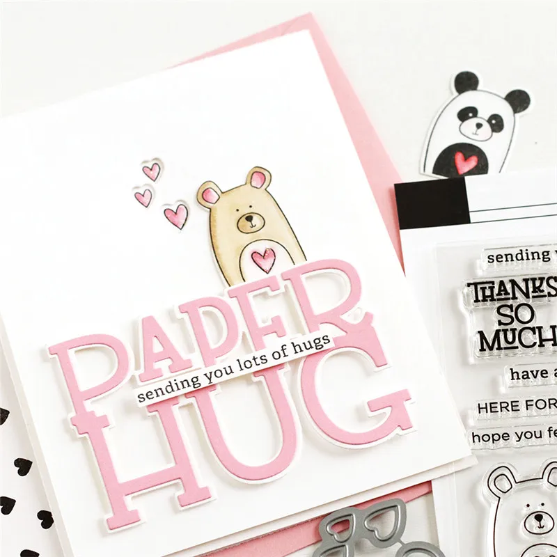 

YaMinSanNiO Die Cutting Love Bear animal Metal with Clear Stamp Decorative Embossing Scrapbooking Craft Card Stencil Template