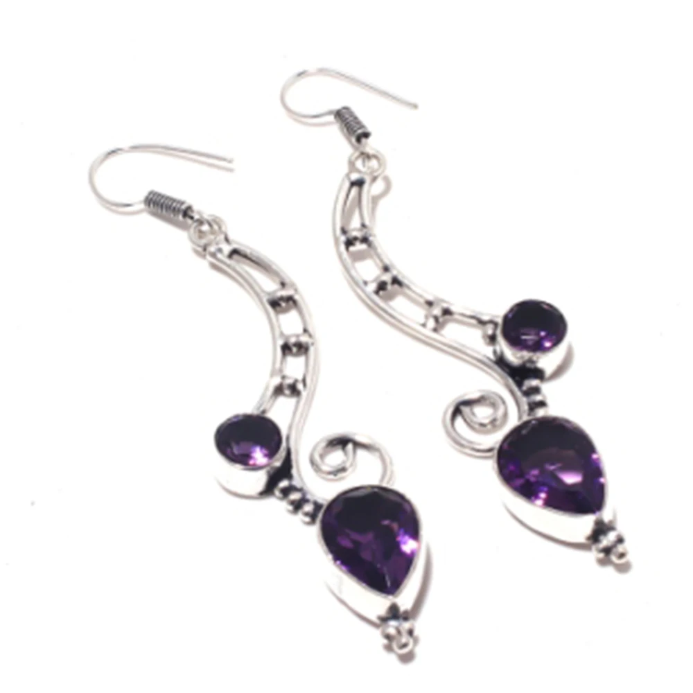 

Amethysts Earrings Silver Overlay over Copper ,75mm, E4014