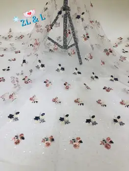 

High-grade new beaded tube embroidered sequins delicate flowers Africa Nigeria lace French tulle wedding dress skirt 5 yards