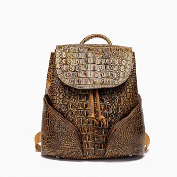 

2019 new first layer cowhide vintage crocodile pattern hand embossed retro style hand-brushed fashion shoulder bag