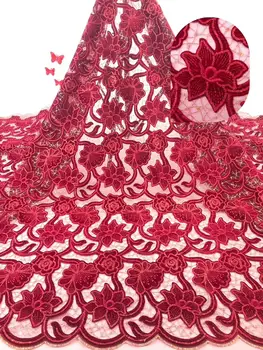 

Red Gold Velvet Lace Fabric for Dresses Latest Nigerian French Tulle Lace with Sequin High Quality African Sequins Lace Fabric