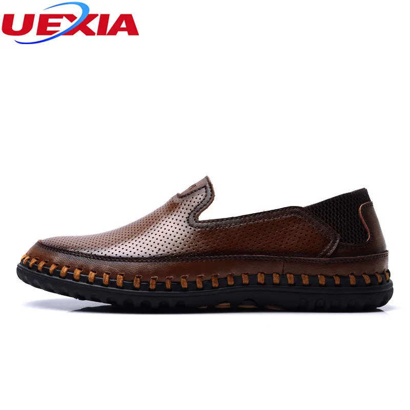 

UEXIA New Outdoor Casual Shoes Men Hollow Hand Made Microfiber Flats Men Shoes Comfortable Flat Soft Light Doug lazy soft bottom