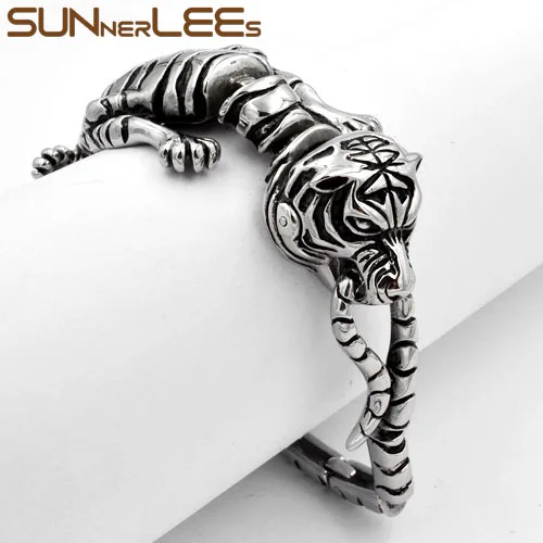 

SUNNERLEES Fashion Jewelry Mens Womens Punk Tiger Link Chain Stainless Steel Bracelet SSB17