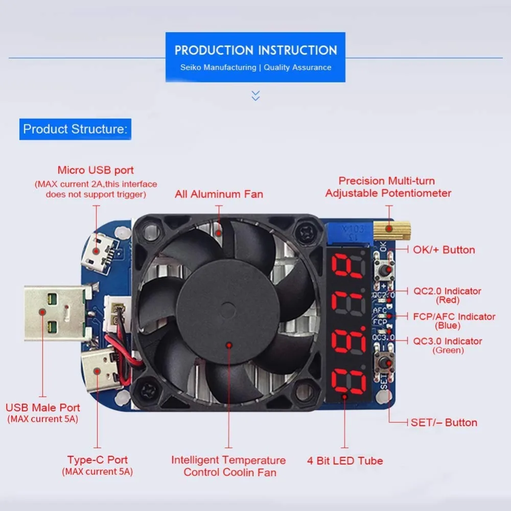 Aokin HD25 HD35 триггер QC2.0 QC3.0 Электронный USB нагрузочный резистор разрядка тест батареи регулируемое напряжение тока 25 Вт 35 Вт