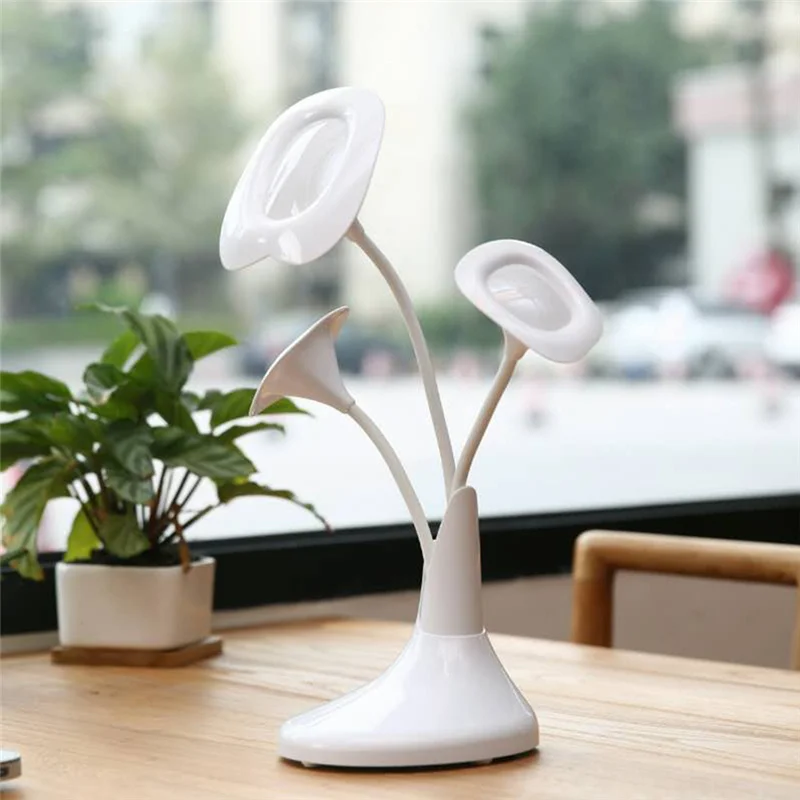 LAIDEYI Modern Three Heads Desk Lamp Lampara Morning Glory Table Lampe Rechargeable USB Lamp Touch Senser Decorative Night Light - Цвет корпуса: Белый