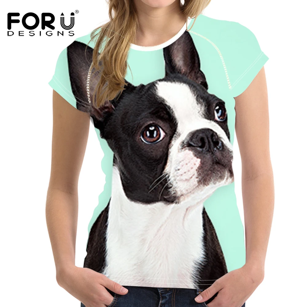 

FORUDESIGNS T Shirt Trainer Running Women Tops Cute Boston Terrier Printing Breathable Short Sleeve Sport Sweatshirts for Ladies