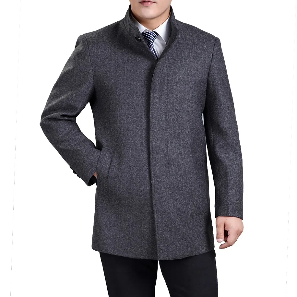 Winter Coats Brand Men's Wool Coats Mandarin Collar Middle aged Man