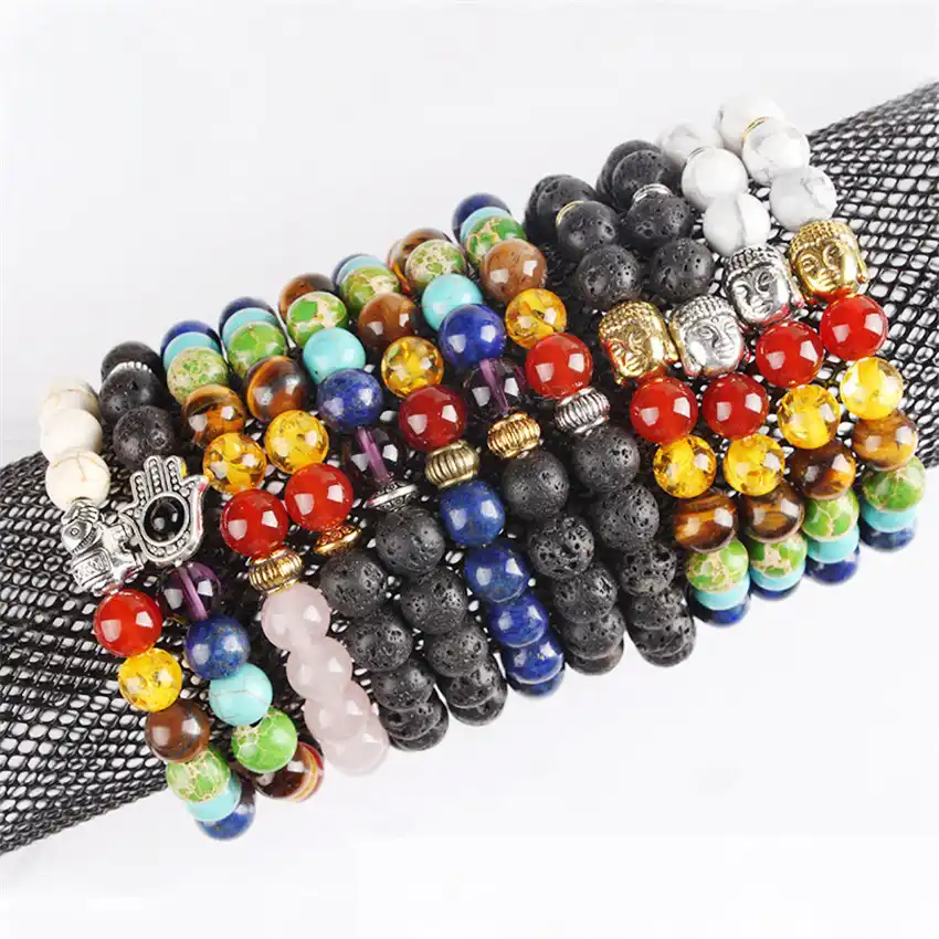 8 мм Черная Лава 7 Чакра бусины браслет 7,5 дюймов чакра Йога энергии медитации дешево шикарное запястье Горячая удача