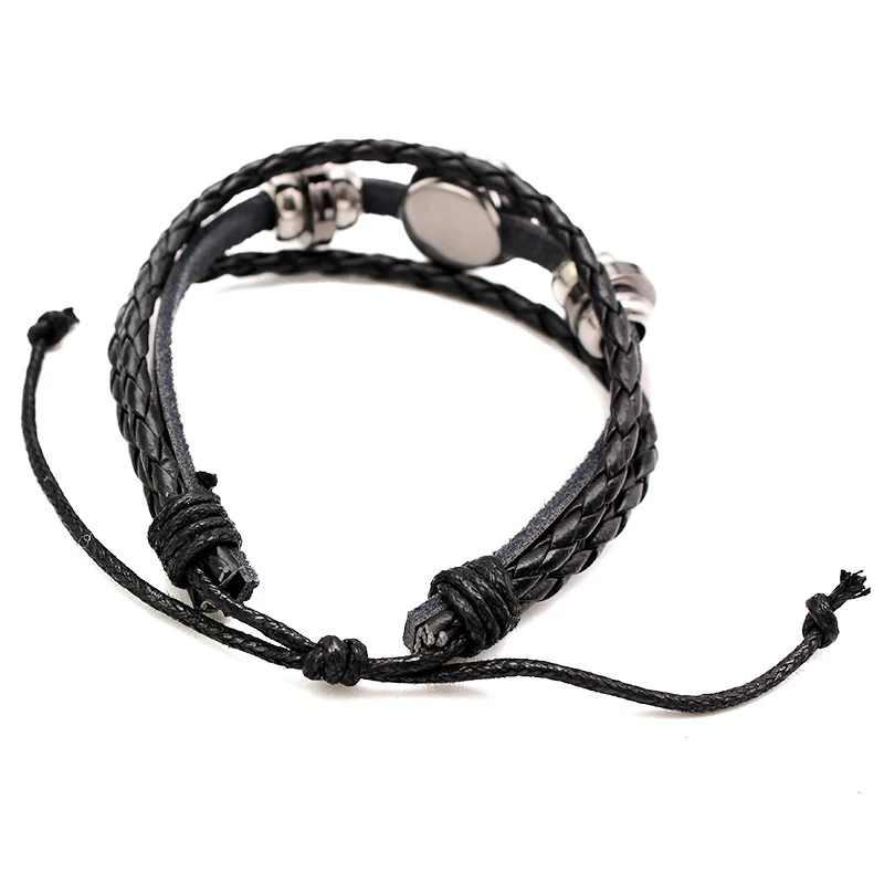 Snap Leather Bracelet Retro Handmade Braided Leather Snap Button Bracelets & Bangles 10pcs Fit 18mm Jewelry