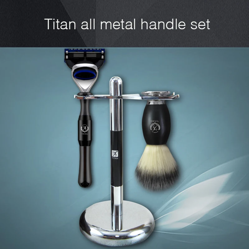 Бритва Titan, набор, 5 слоев, металлическая ручка, щетка для волос барсука, набор для бритья, подарок