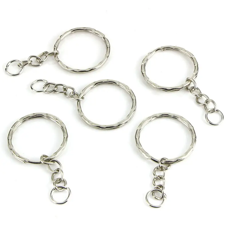 50pcs Dia 25mm Polished Silver Keyring Keychain Split Ring With Short
