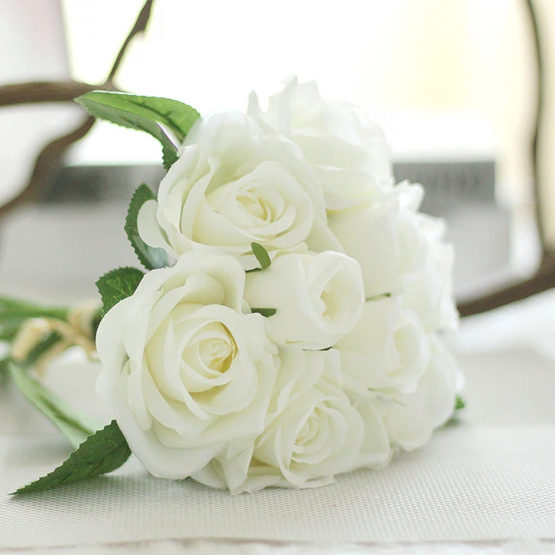 Красочные розы 6 шт голова+ 3 шт бутон Свадебный букет невесты шелковый декоративный цветок декор розы P20