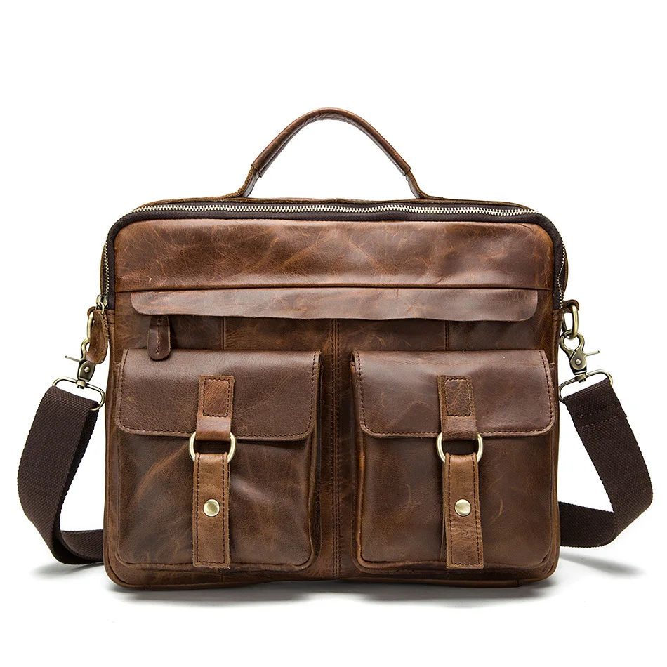 Обычная кожаная мужская сумка, мужская сумка через плечо, первый слой кожаной бизнес-сумки - Цвет: brown