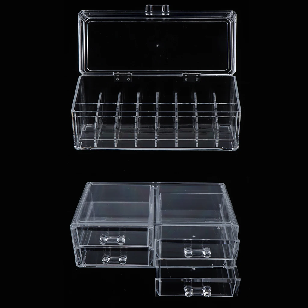 

4 Drawers Cosmetics Storage Organizer + 24 Acrylic Makeup Lipstick Holder Case with Clear Cover