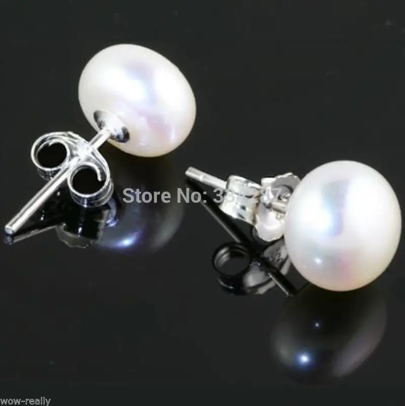 

New 9-10MM Freshwater Culture White Pearl Silver Stud Earring