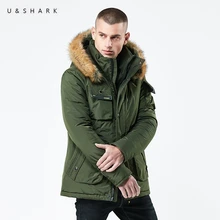 U& SHARK Меховая зимняя куртка с капюшоном, парка для мужчин, верхняя одежда, теплая куртка, пальто размера плюс, мужская повседневная парка