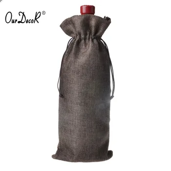 

20 Pcs/lot Jute Wine Bottle Bags 15cmx35cm (6" x 18.5") champagne Bottle Covers Linen Gift Pouches Burlap Hessian Packaging Bag