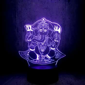 

New Buddha 3D LED USB Night Light Visual 7 colors illusion RGB Table Desk Lamp Birthday Holiday Gift India Lord Elephant Props