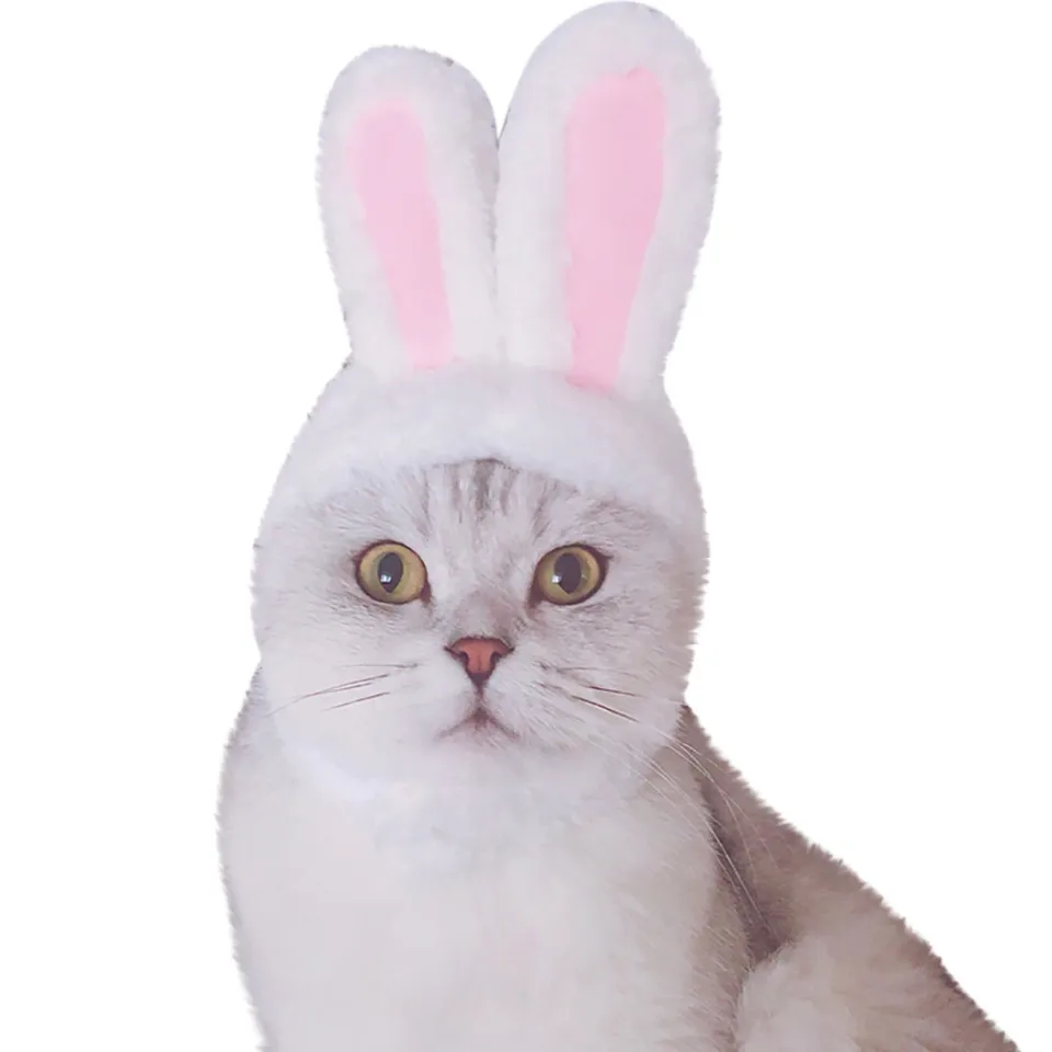 ZIIVARD 2 Pieces Easter Cat Costume Warm Pet Cap Bunny Rabbit Hat with Ears Photo Props for Puppy Kitten Small Dogs Pets Costume Accessories,Neck Circumference 30-34cm