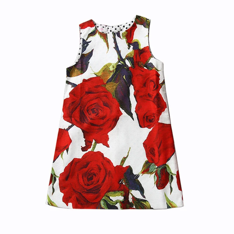 

New 2-8T European style Rose flower kids Dress fashion summer sleeveless A-line dress for girls with cotton