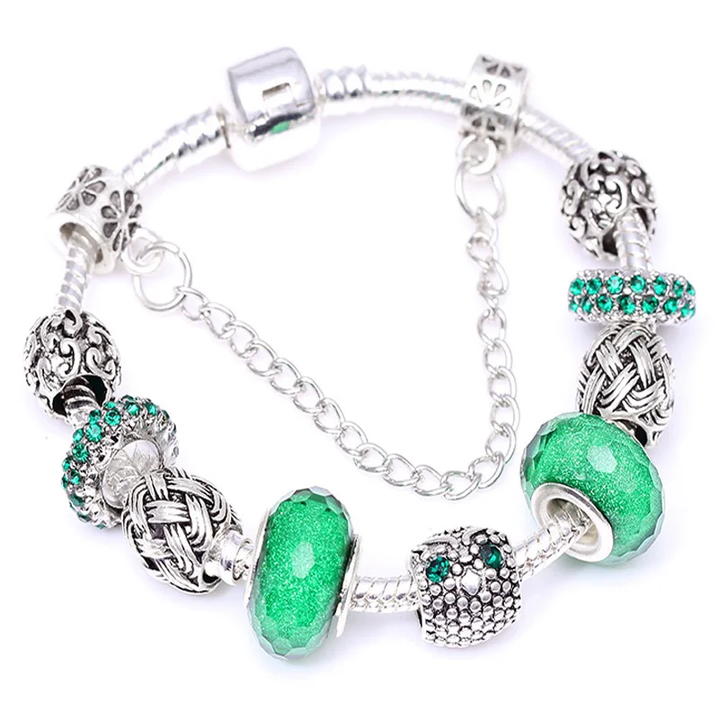 DINGLLY зеленое стекло счастливые браслеты с амулетами и браслеты Любовь бусины Европейский Стиль бренды браслет для женщин мужские модные ювелирные изделия подарки