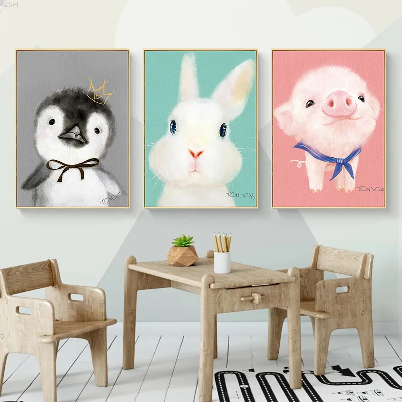 

Nordic Decorative Painting Frame Children's Room Animal Pattern Warm Hanging Simple Modern Living Room Decorative Painting