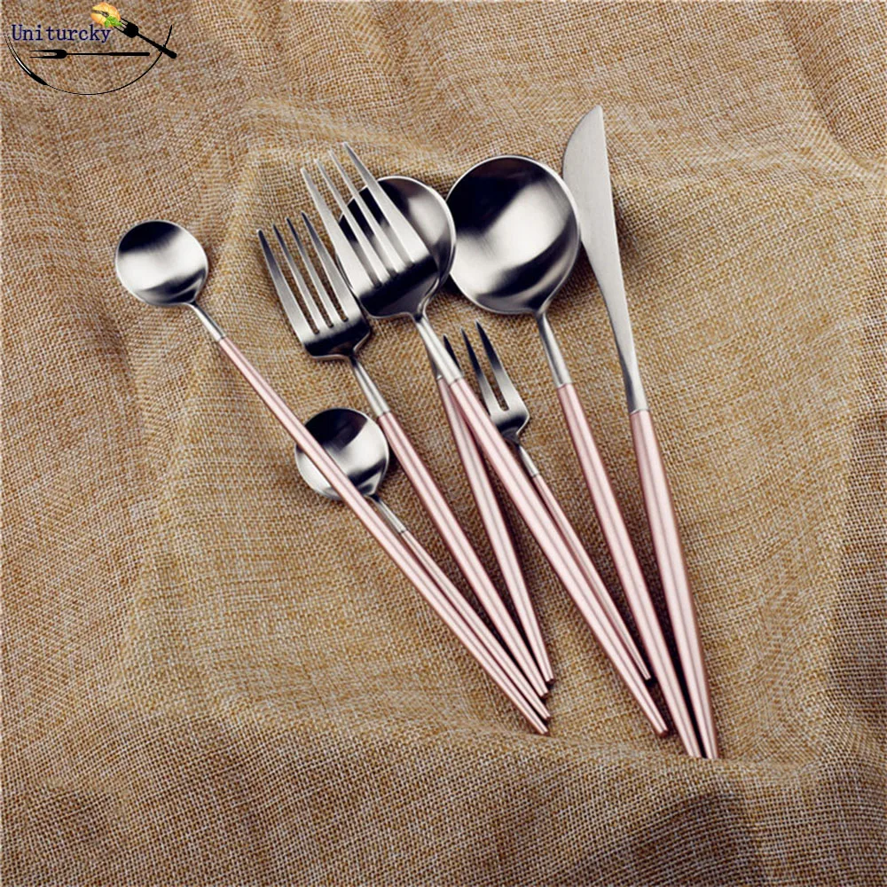 Juego de cubiertos de plata Rosa nuevo de 1 pieza, juego de vajilla de boda, tenedores de cena, juego de cucharas, juego de platería de acero inoxidable 18/10|Juegos de vajilla| - AliExpress