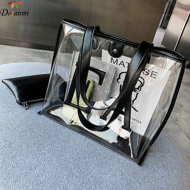 

DORANMI Large Transparent Tote Bags For Women 2019 Letter Printed Composite Bag Female Shoulder Bags Summer Bolsos Mujer DJB470