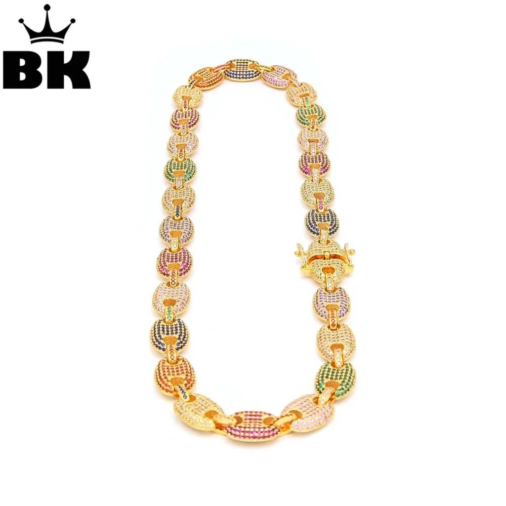 13mm Iced Out CZ Puffed Mariner Link Chain Necklace Gold silver color Multicolor Cubic Zirconia 16/18/20/22/24/26/28/30inch