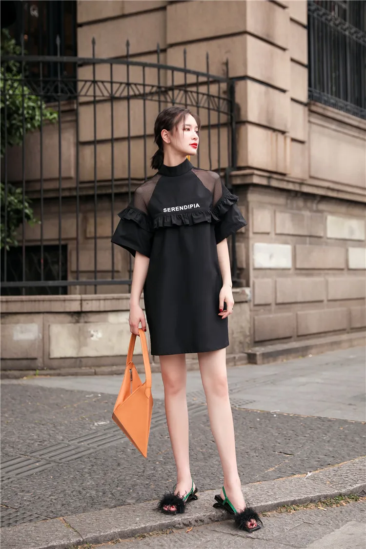 LISM Mini Black vestidos mujer наряд модная водолазка свободное прозрачное женское летнее